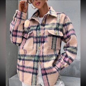 5 for $15 ⭐️ Oversized Pink Plaid Shacket - Size XS